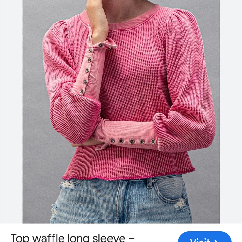 Free People Pink Waffle Knit Crew Neck Sweater